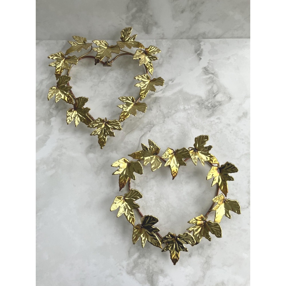 Vintage Homco Metal Leaves Heart Shaped Wall Decor 10" Set of Two Wreaths